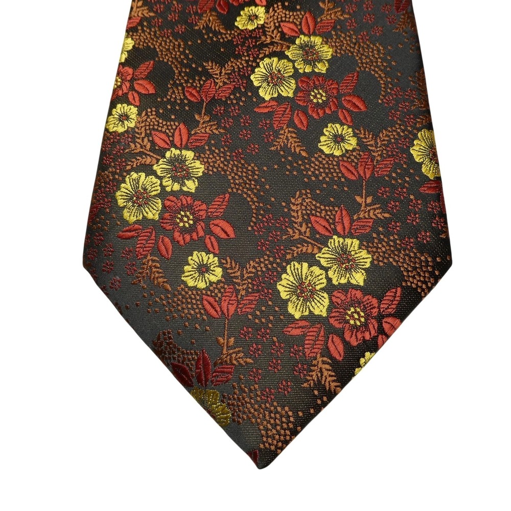 D&T Tie Mens One Size Brown Floral 100% Silk Handmade Jacquard Classic Necktie